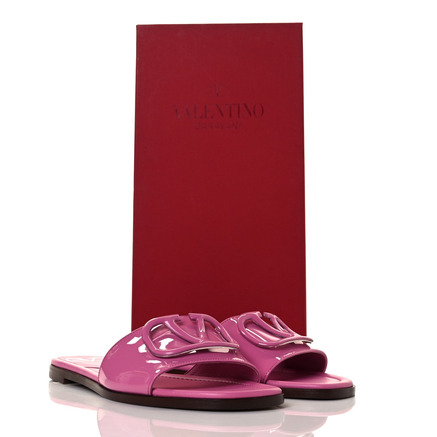 Valentino Garavani Patent Vlogo Flat Slide Sandals 36 Radiant Orchid 9 of 9