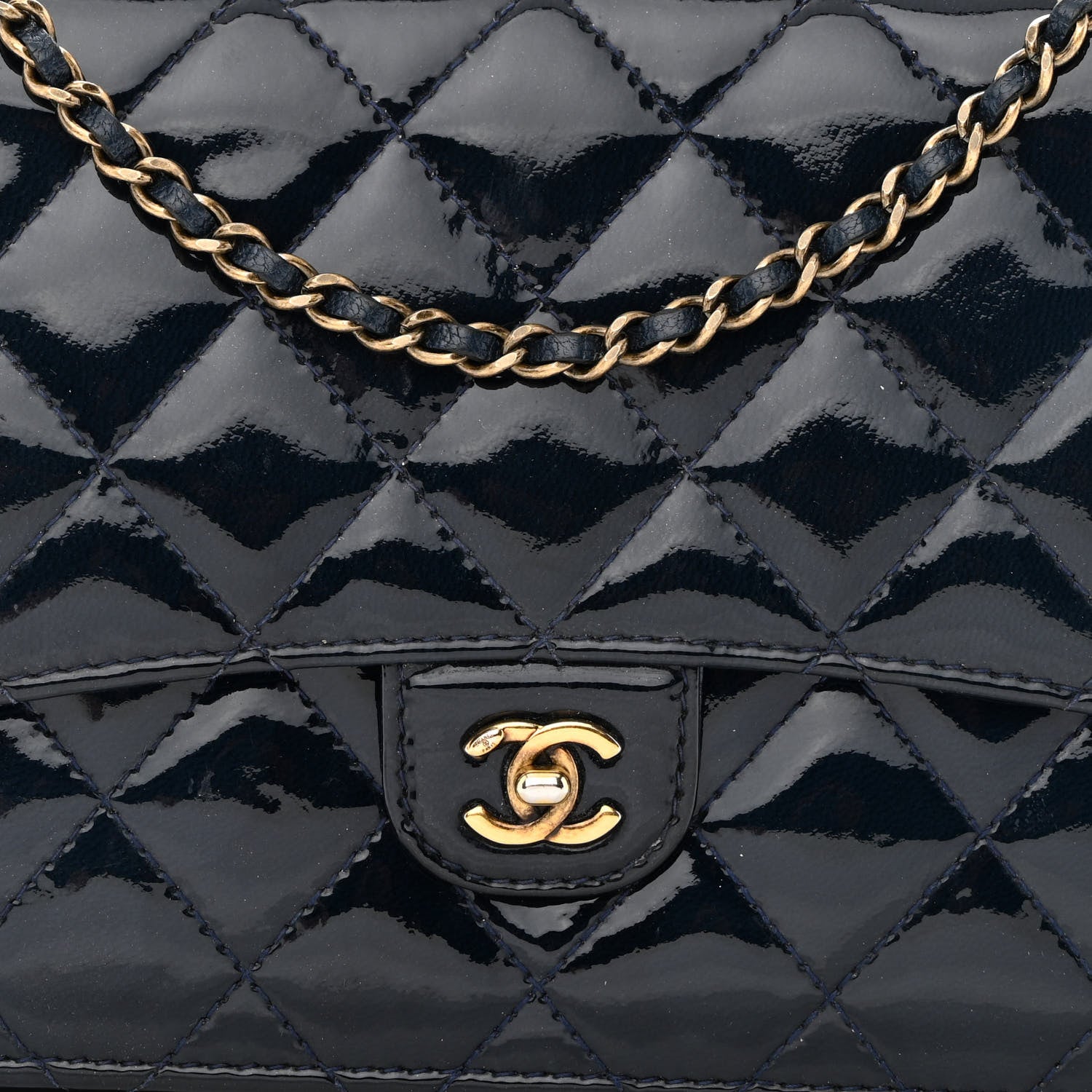 Chanel Patent Goatskin Quilted CC Eyelet Wallet On Chain WOC Blue 9 of 13