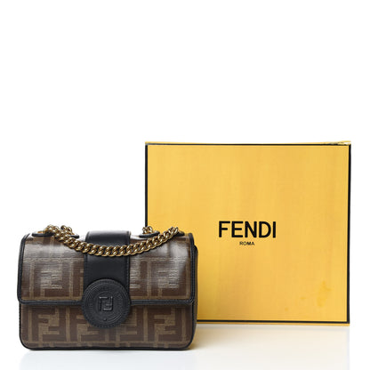 Fendi Glazed Fabric Vitello Century FF 1974 Stamp Patch Mini Double F Crossbody Bag Mogano Panna Black 11 of 11