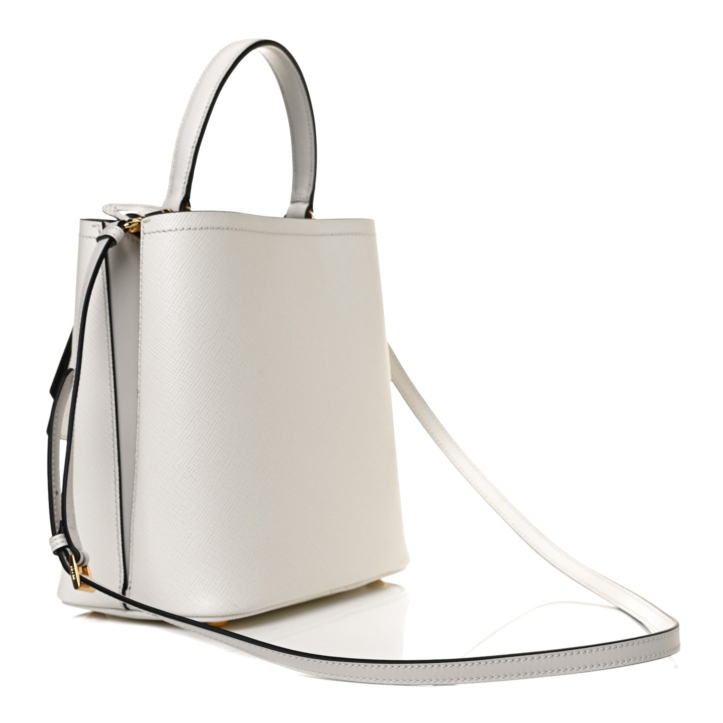 Saffiano Cuir Medium Panier Bucket Bag Bianco Black