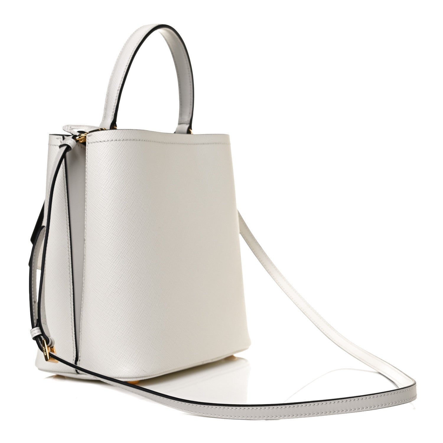 Prada Saffiano Cuir Medium Panier Bucket Bag Bianco Black 3 of 9