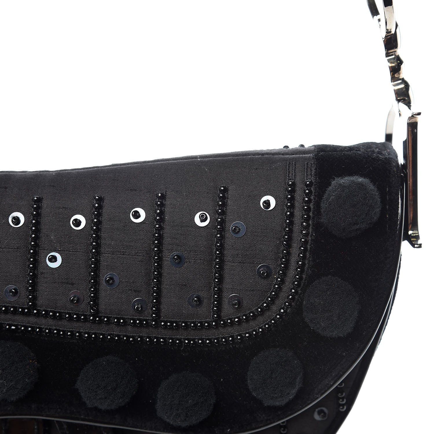 Christian Dior Velvet Nylon Pom Pom Saddle Bag Black 12 of 15