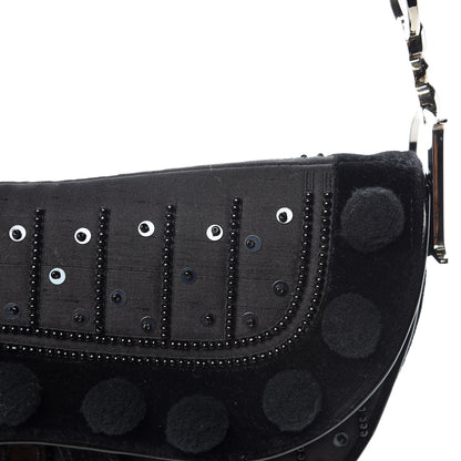 Christian Dior Velvet Nylon Pom Pom Saddle Bag Black 12 of 15