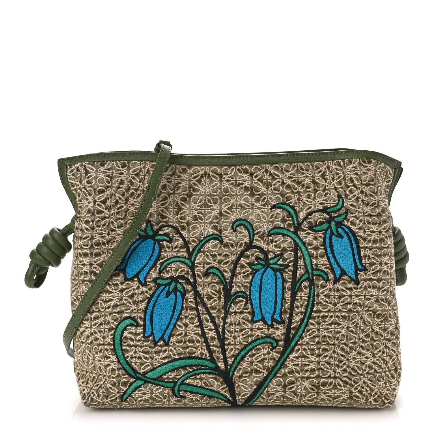 Loewe Jacquard Anagram Calfskin Herbarium Embroidered Flamenco Knot Clutch Avocado Green 1 of 9