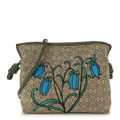 Loewe Jacquard Anagram Calfskin Herbarium Embroidered Flamenco Knot Clutch Avocado Green 1 of 9