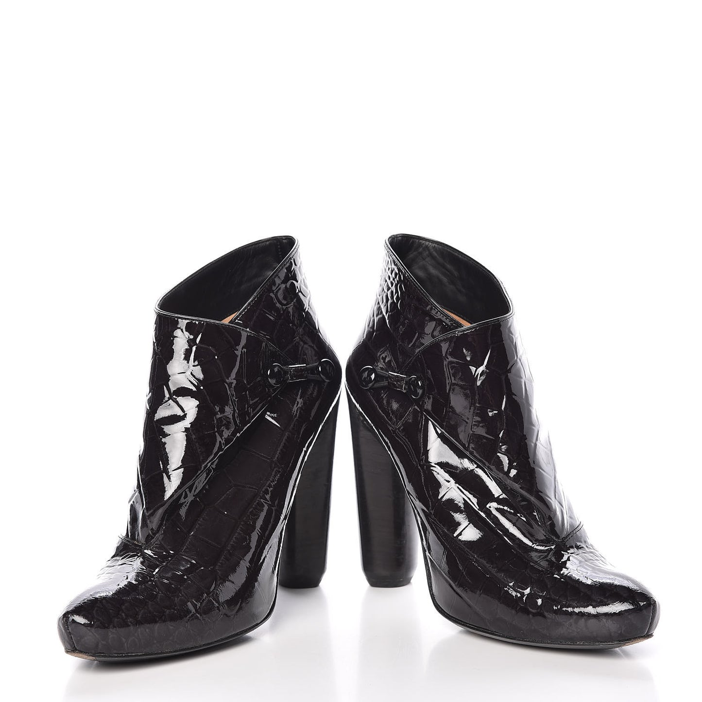 Crocodile Embossed Patent Calfskin Delft Cornelia Ankle Boots 38 Black