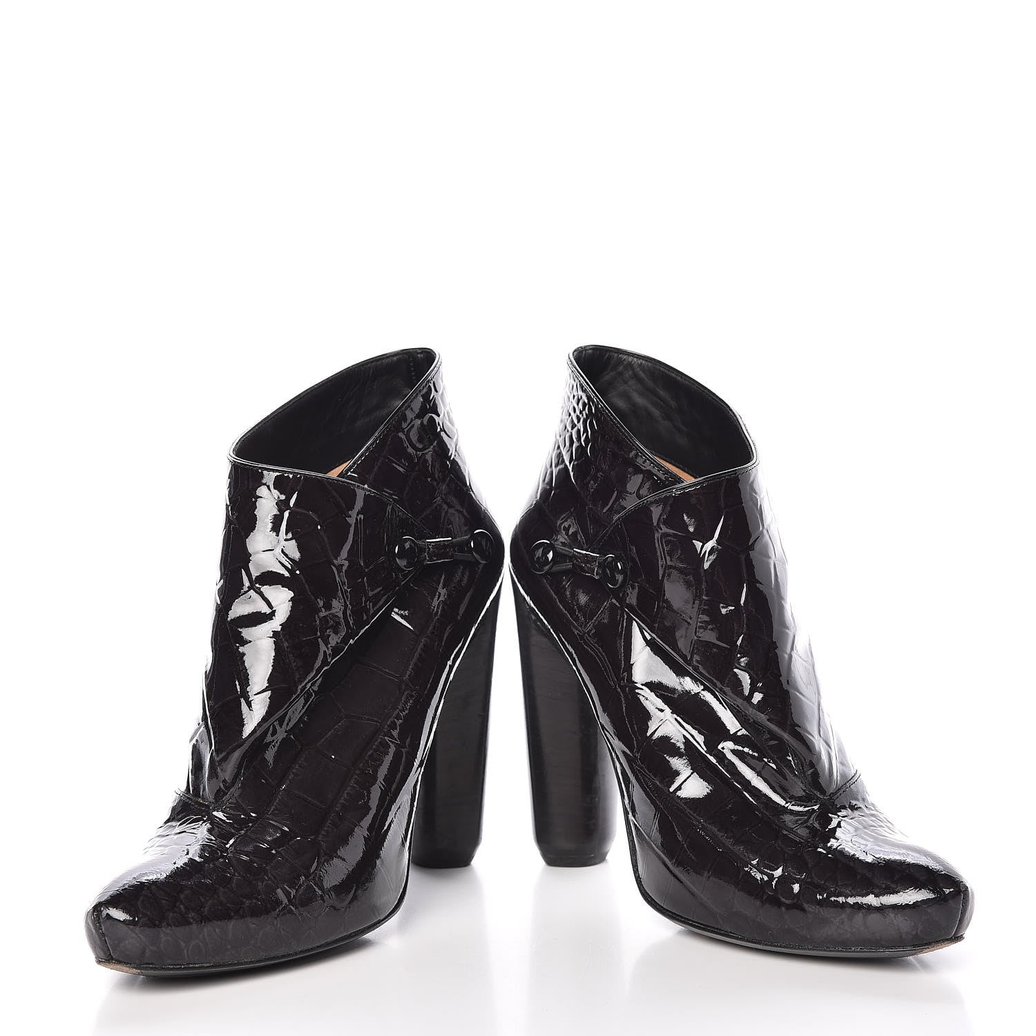Louis Vuitton Crocodile Embossed Patent Calfskin Delft Cornelia Ankle Boots 38 Black 6 of 15