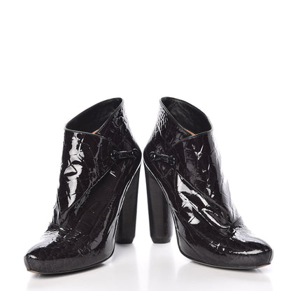 Louis Vuitton Crocodile Embossed Patent Calfskin Delft Cornelia Ankle Boots 38 Black 6 of 15