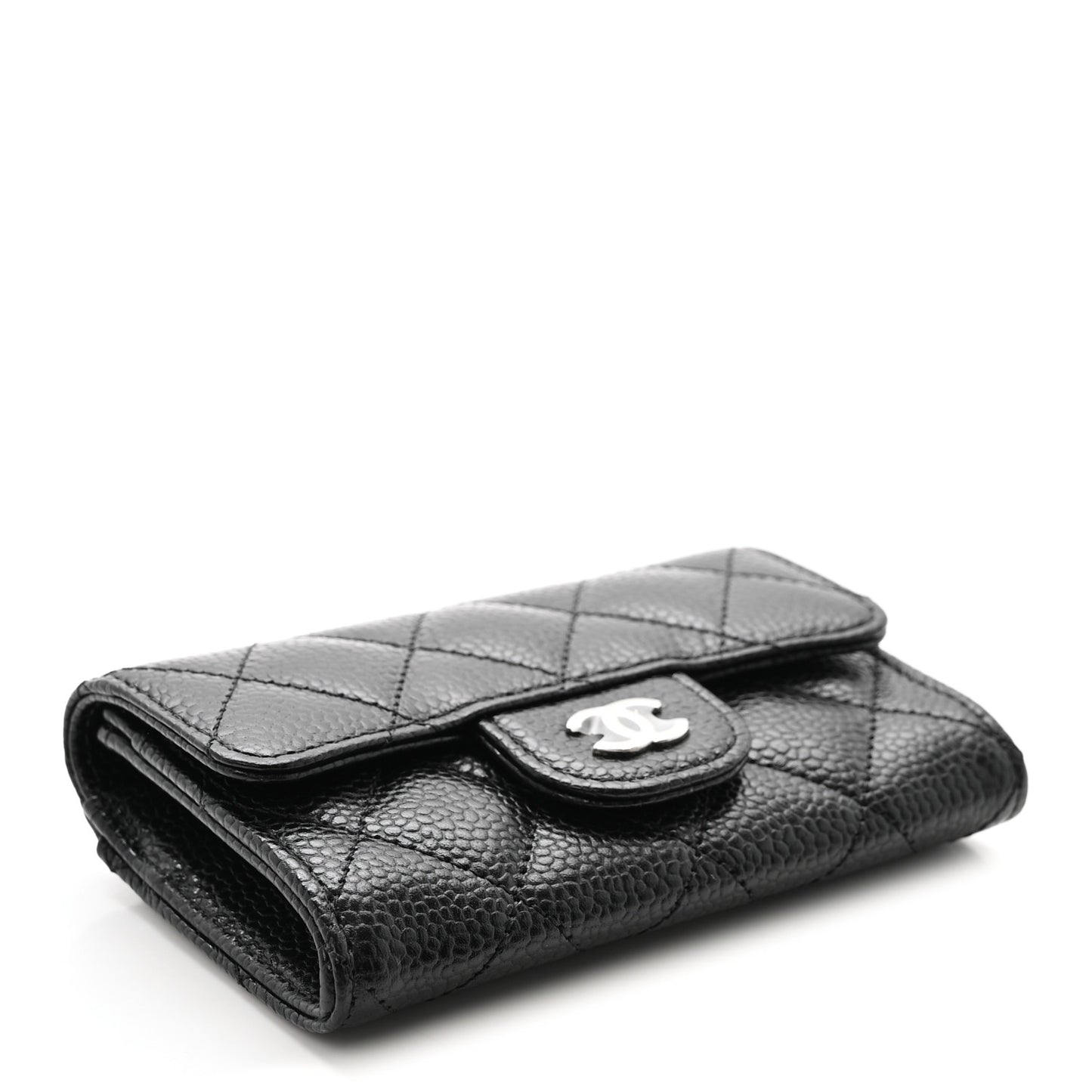 Caviar Quilted Flap Card Holder Wallet Black