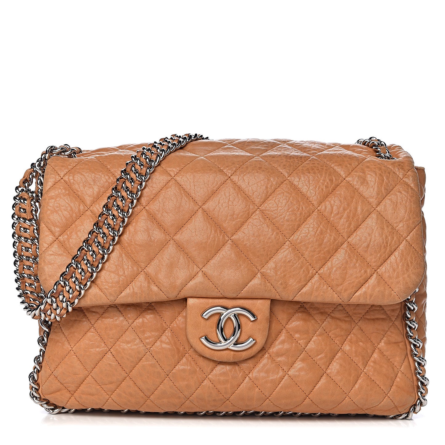 Washed Lambskin Chain Around Maxi Flap Bag Dark Beige