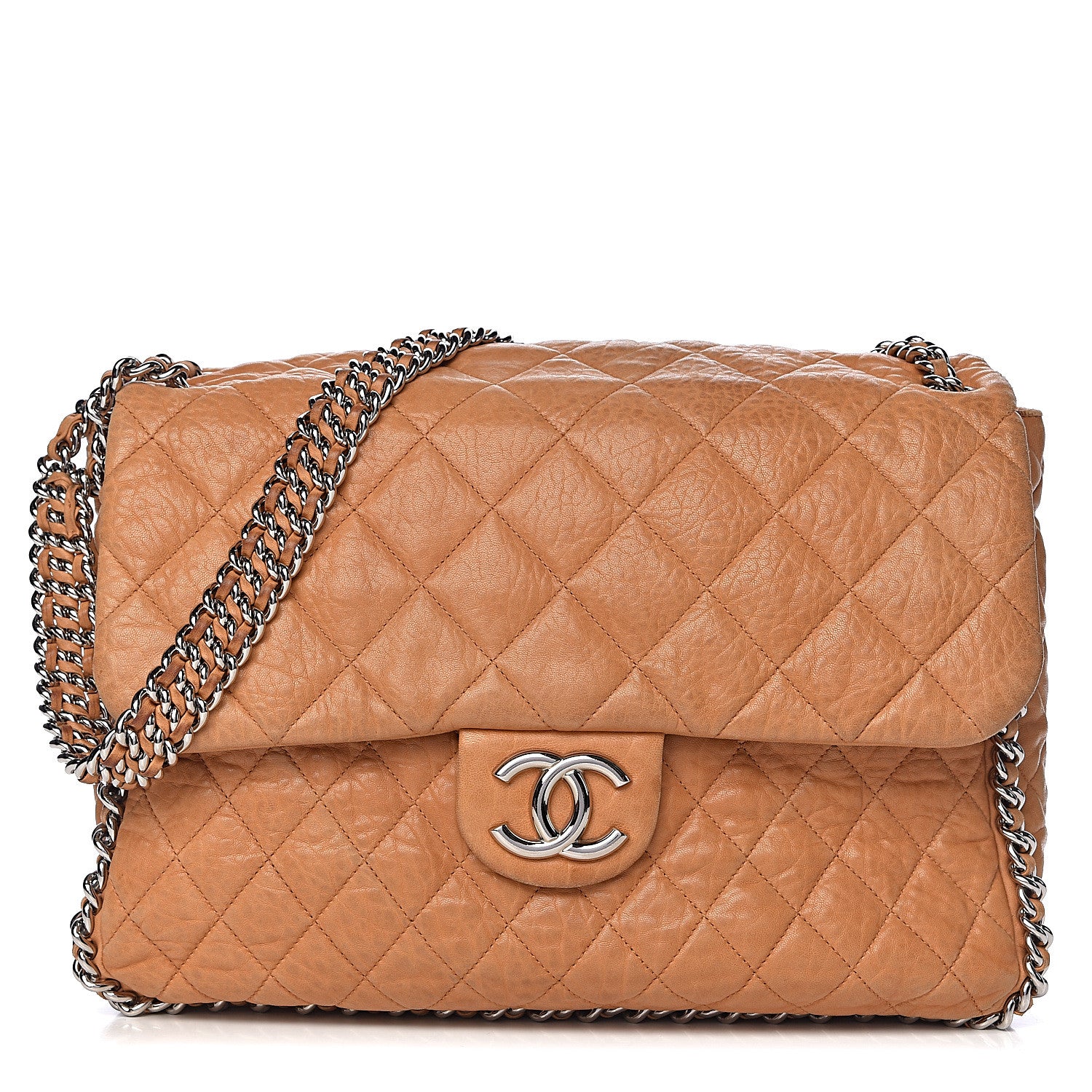 Chanel Washed Lambskin Chain Around Maxi Flap Bag Dark Beige 1 of 18