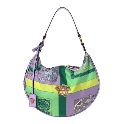 Versace Nylon Calfskin Barocco Mosaic Print Hobo Bag Jacaranda Multicolor 1 of 14