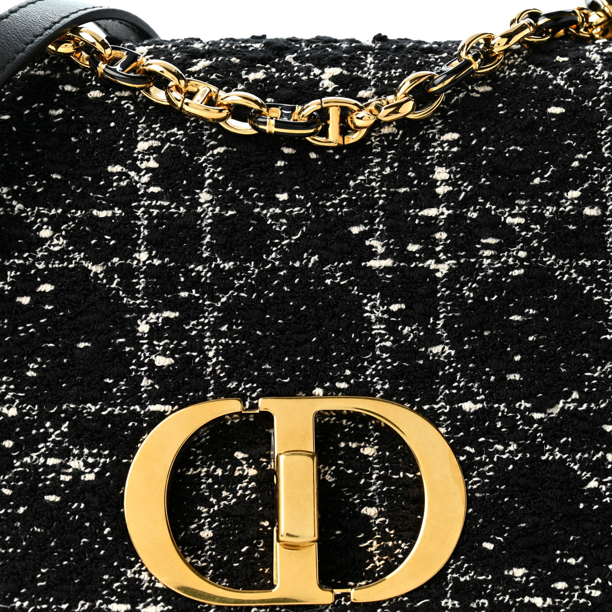 Christian Dior Calfskin Tweed Embroidered Cannage Medium Caro Bag Black White 8 of 10