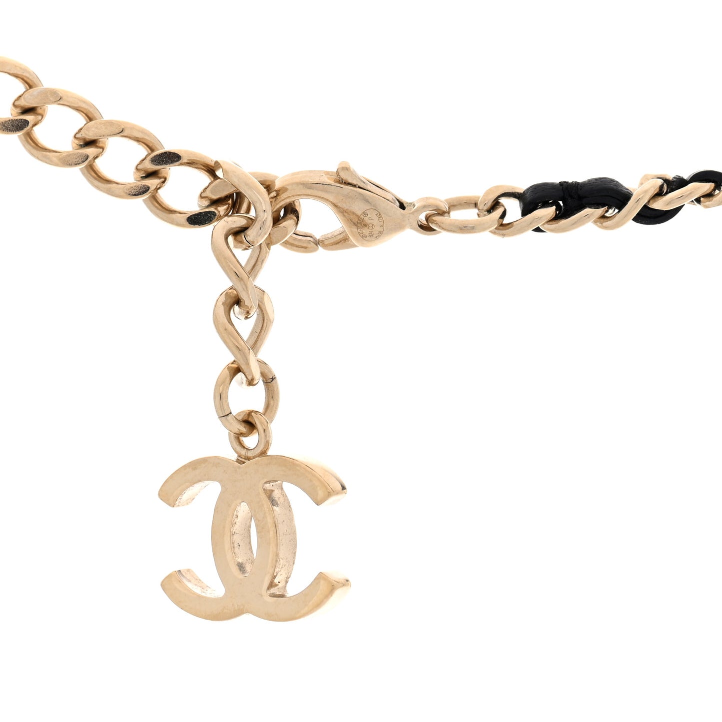 Lambskin Crystal CC Chain Pendant Necklace Black Gold