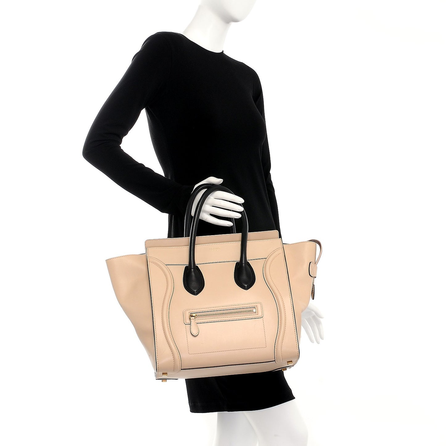 Satin Calfskin Mini Bi-Color Luggage Powder Black
