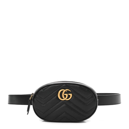 Gucci Calfskin Matelasse GG Marmont Belt Bag 85 34 Black 1 of 12