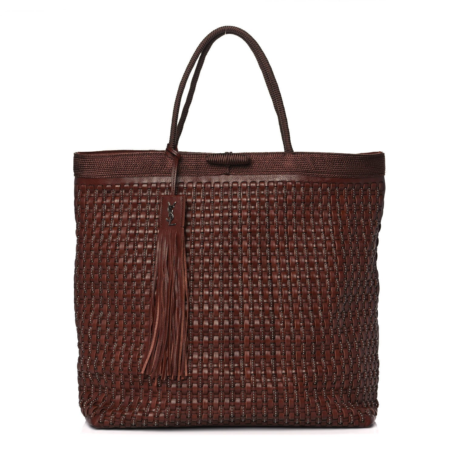 Saint Laurent Calfskin Woven Patti Tote Brown 1 of 10
