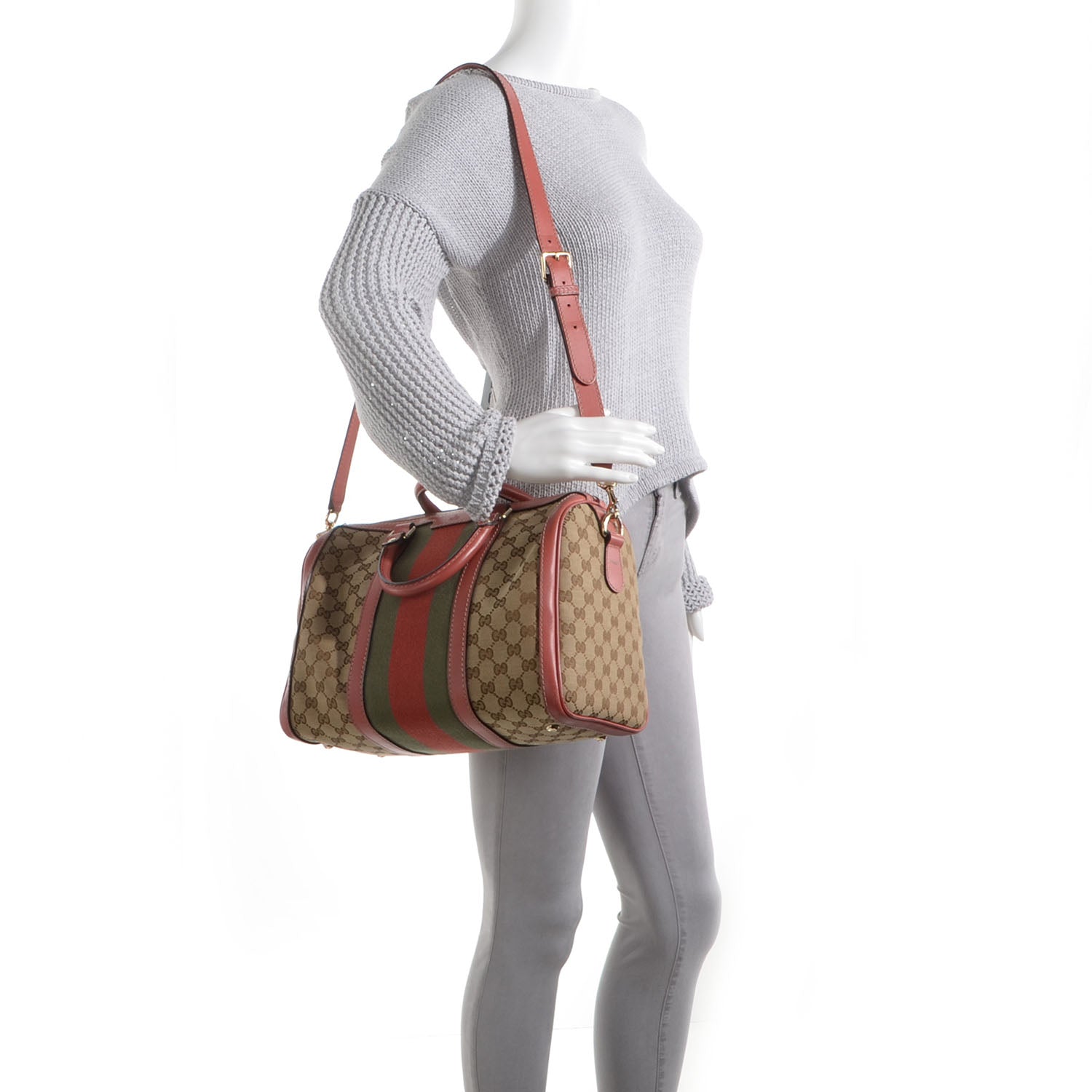 Gucci Monogram Vintage Web Medium Boston 2 of 7