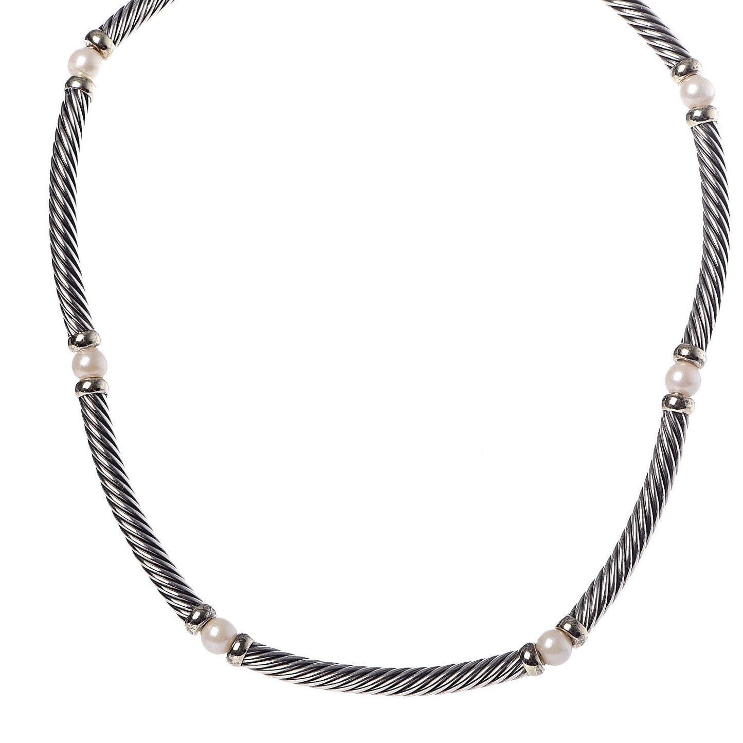 Sterling Silver 14K Yellow Gold Pearl Hampton Cable Choker Necklace