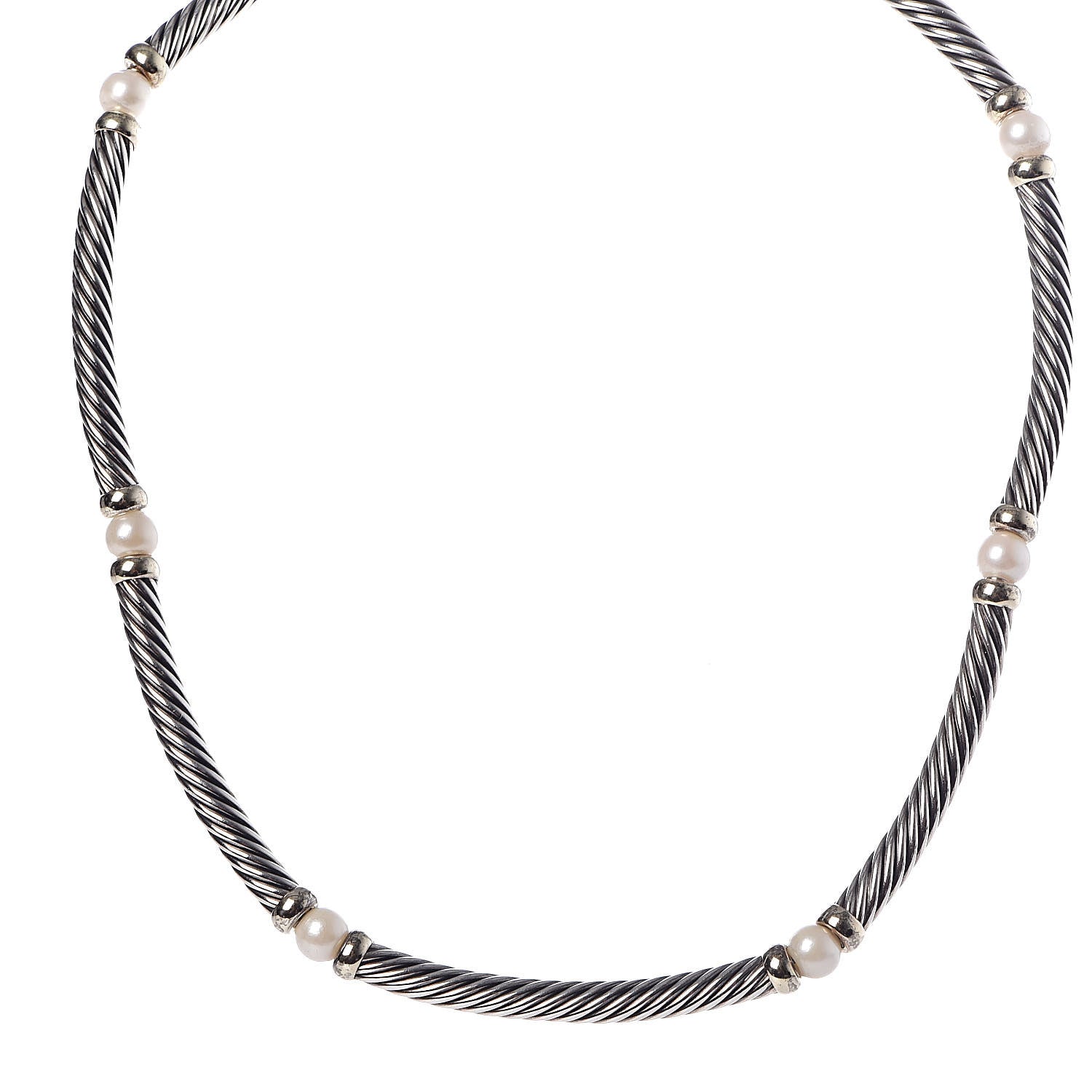 David Yurman Sterling Silver 14K Yellow Gold Pearl Hampton Cable Choker Necklace 1 of 4