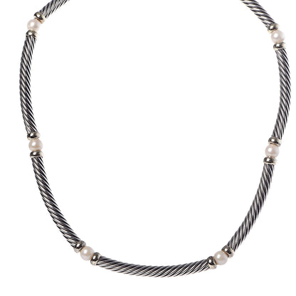 David Yurman Sterling Silver 14K Yellow Gold Pearl Hampton Cable Choker Necklace 1 of 4