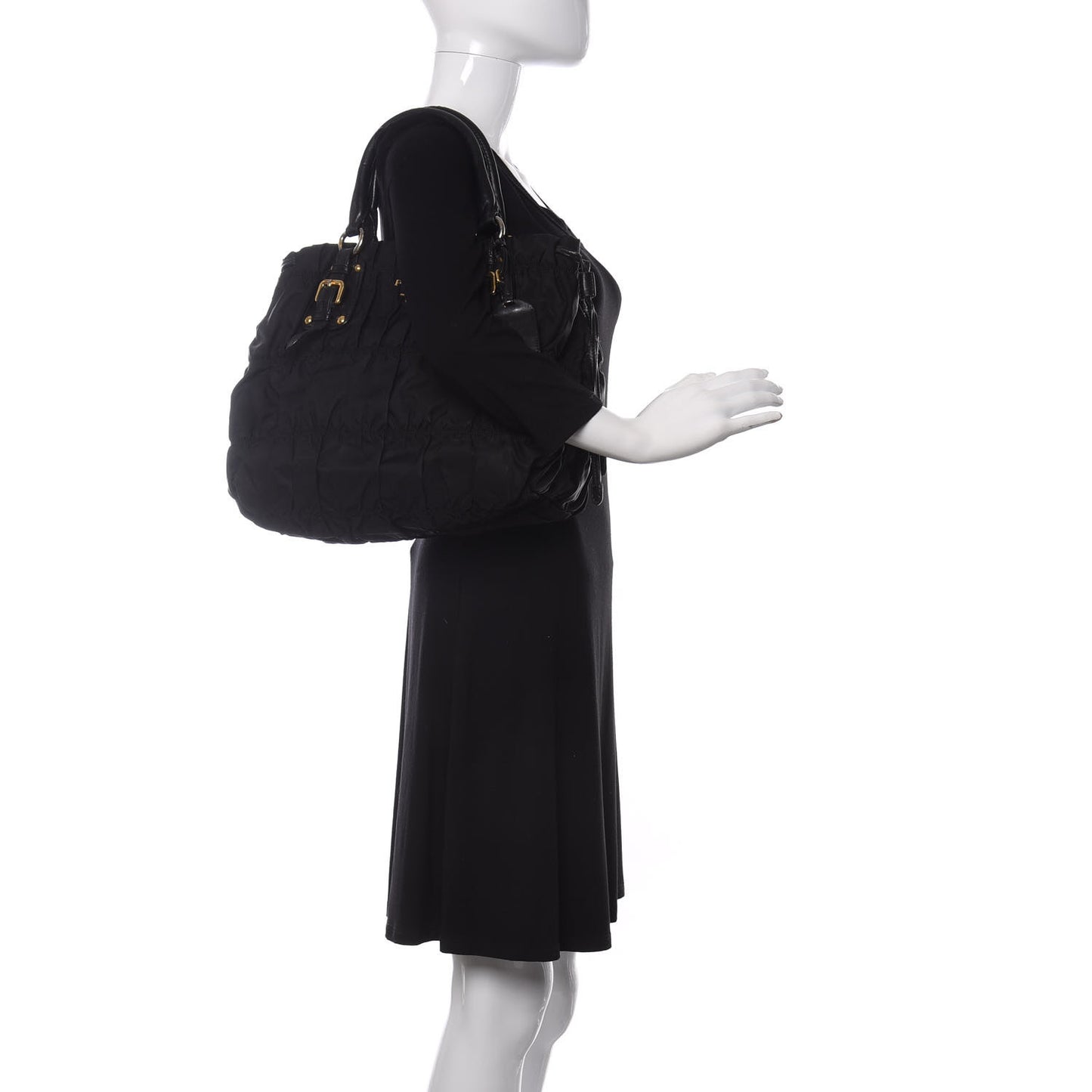 Tessuto Nylon Gaufre Drawstring Tote Black