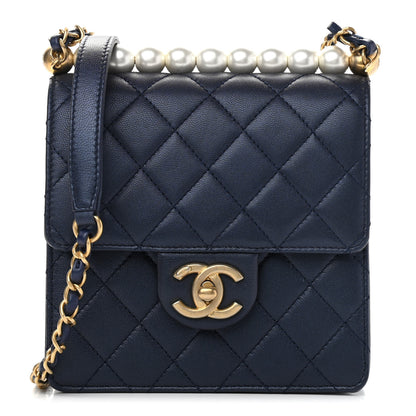 Chanel Iridescent Lambskin Quilted Chic Pearls Flap Navy Blue 1 of 9