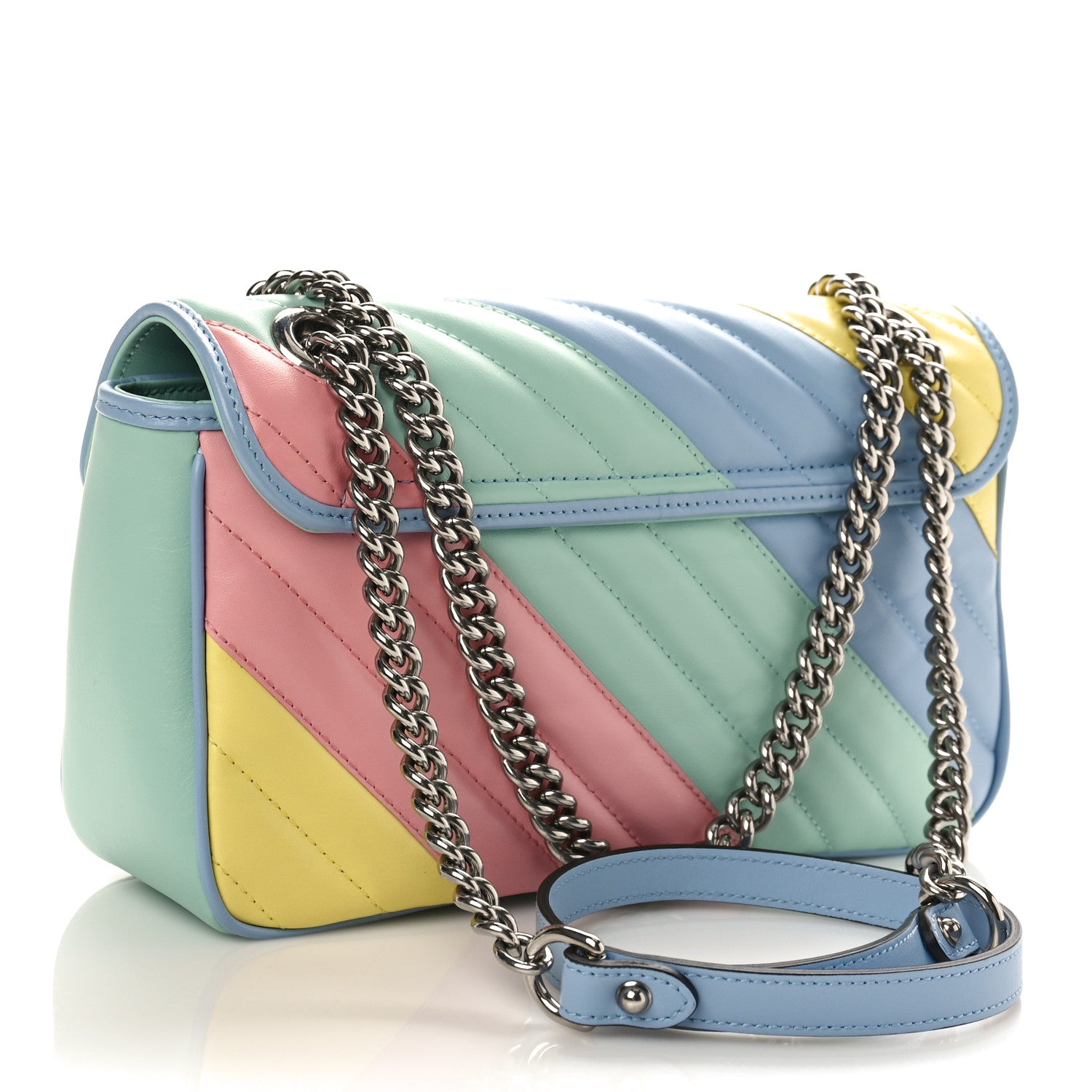 Gucci Calfskin Matelasse Diagonal Small GG Marmont Shoulder Bag Multicolor Pastel 3 of 9