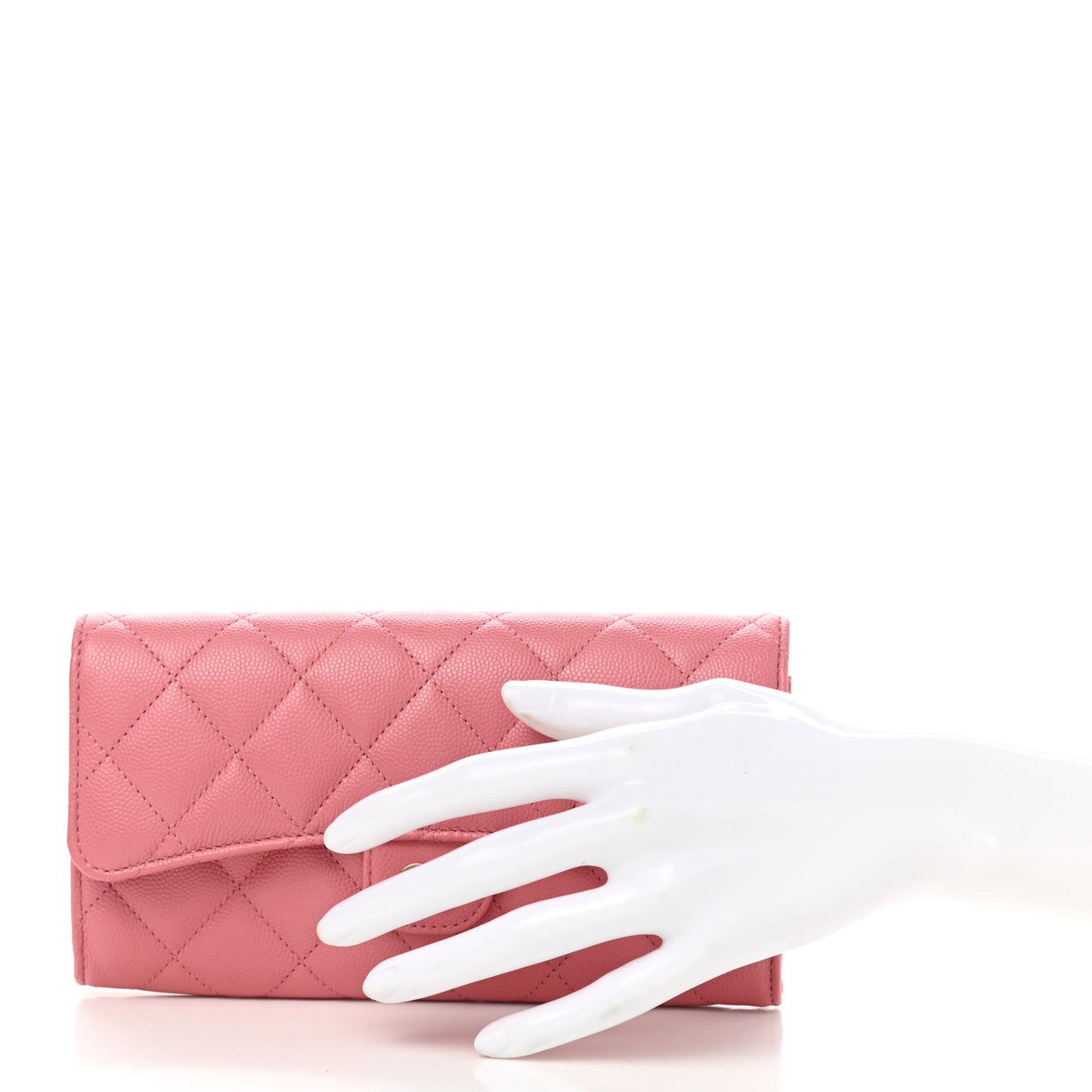 Caviar Quilted Large Gusset Flap Wallet Dark Pink