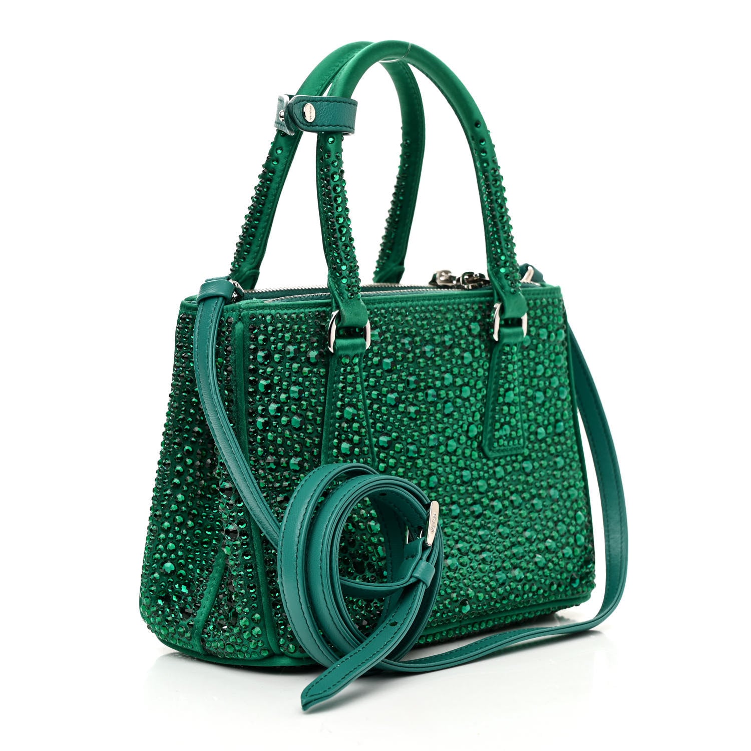 Prada Satin Crystal Mini Galleria Double Zip Tote Mango 3 of 12