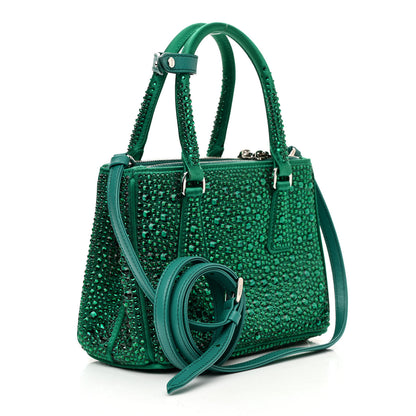 Prada Satin Crystal Mini Galleria Double Zip Tote Mango 3 of 12