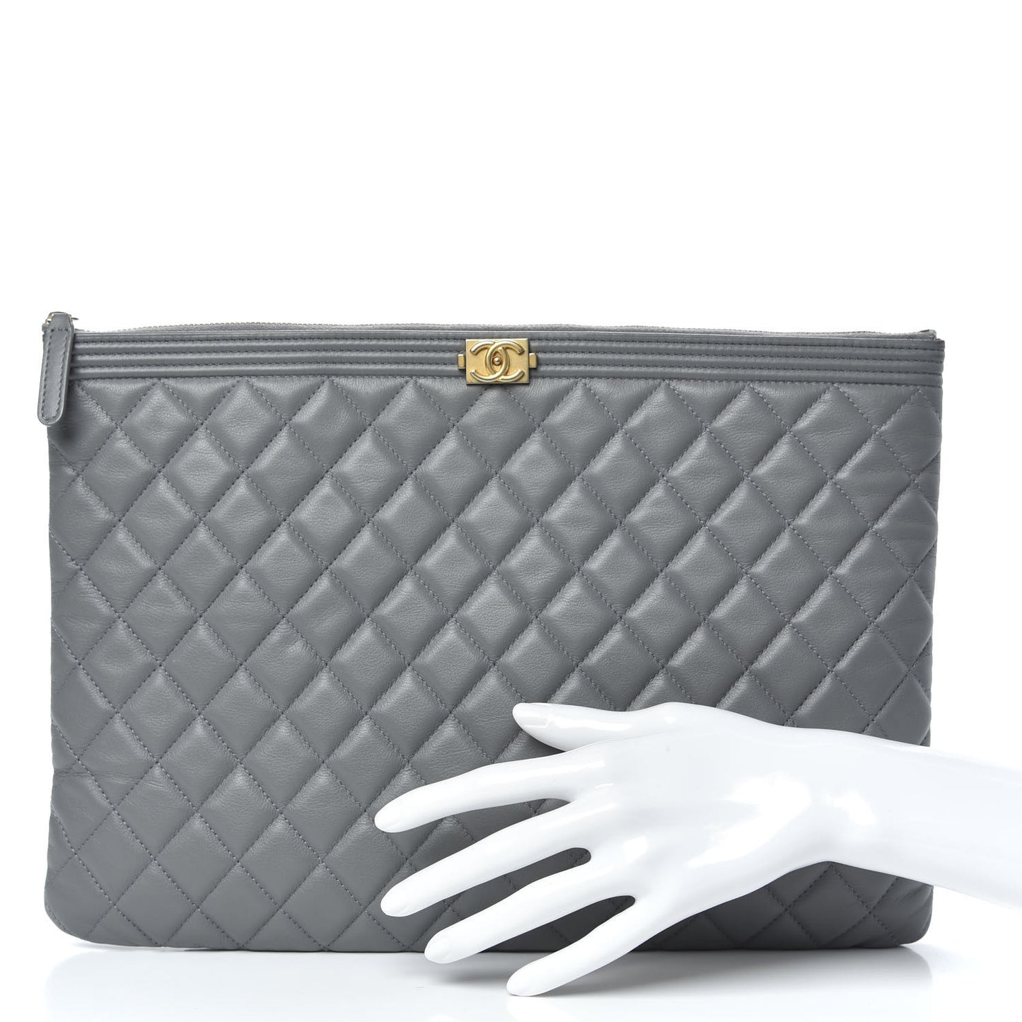 Lambskin Quilted Large Boy Cosmetic Case Grey