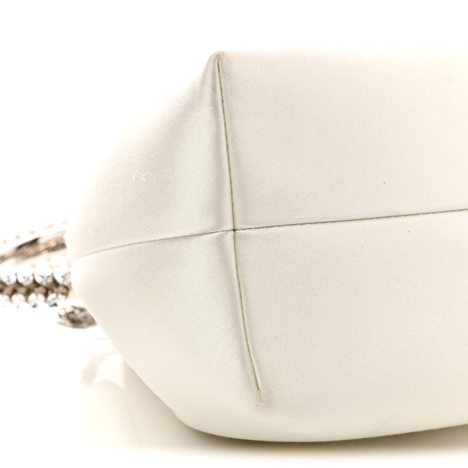 Jimmy Choo Satin Crystal Embellished Bon Bon Bucket Bag White 9 of 12