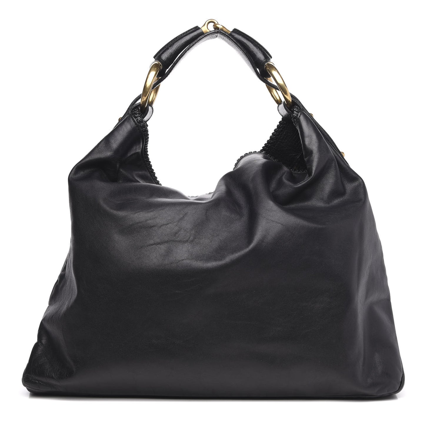 Calfskin Large Horsebit Chain Hobo Black