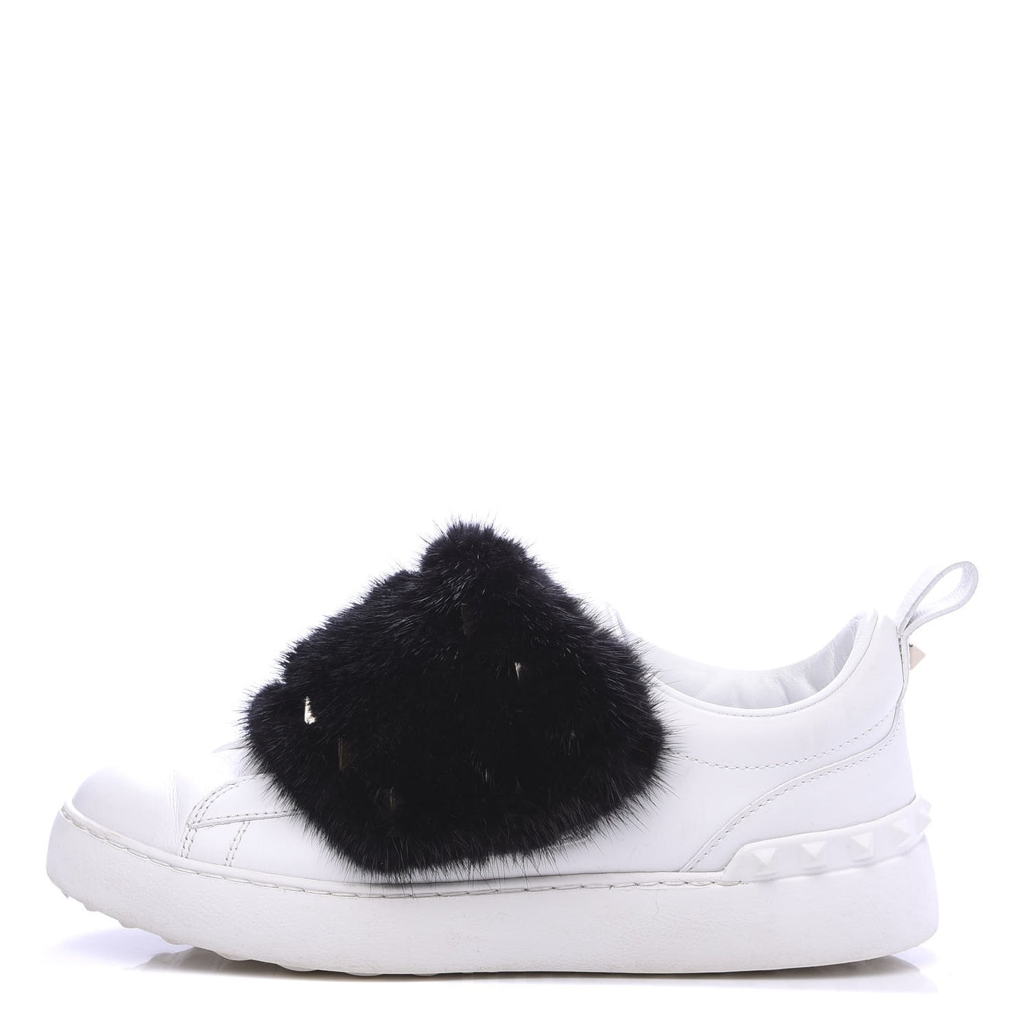Calfskin Mink Fur Sneakers 36 White Black