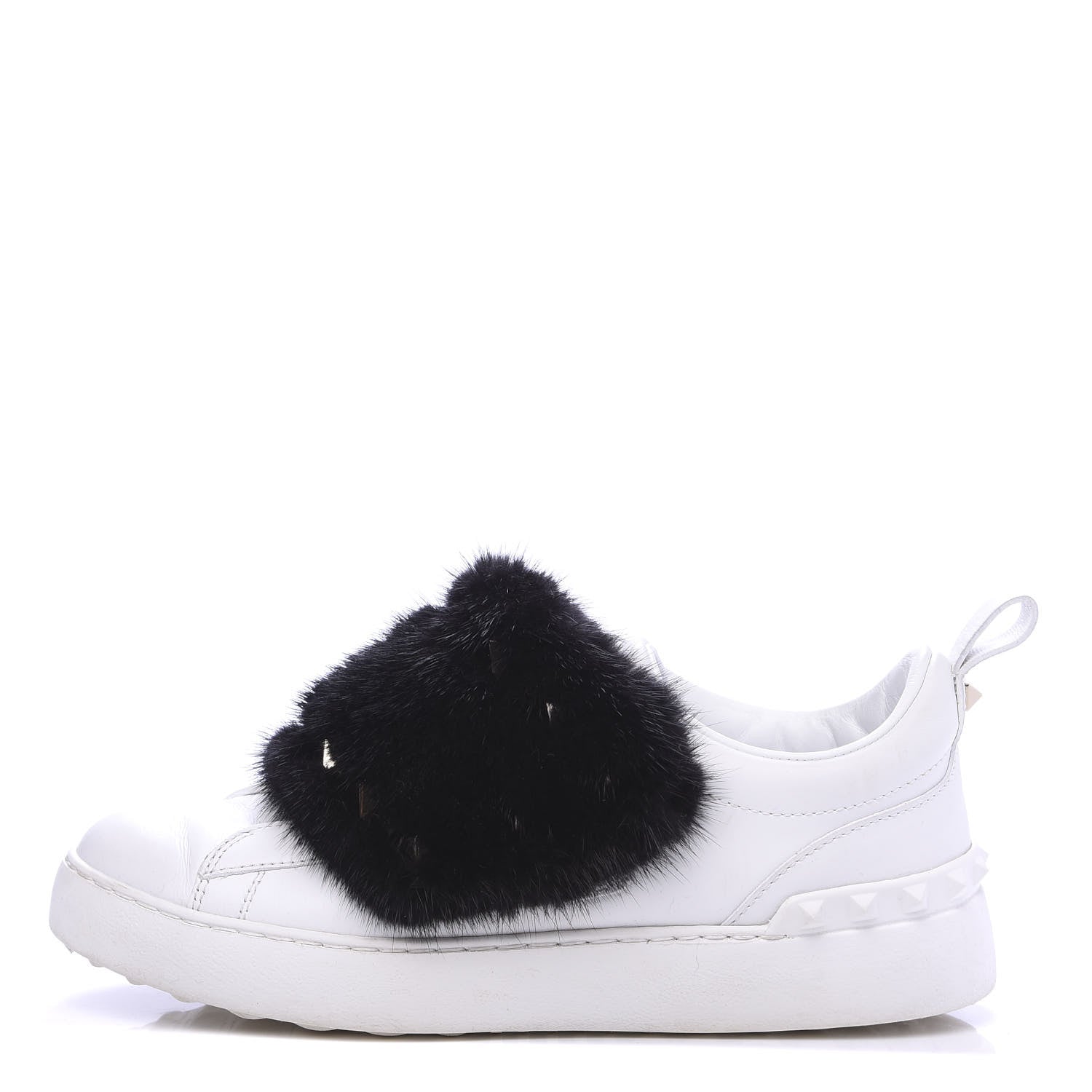 Valentino Garavani Calfskin Mink Fur Sneakers 36 White Black 1 of 9
