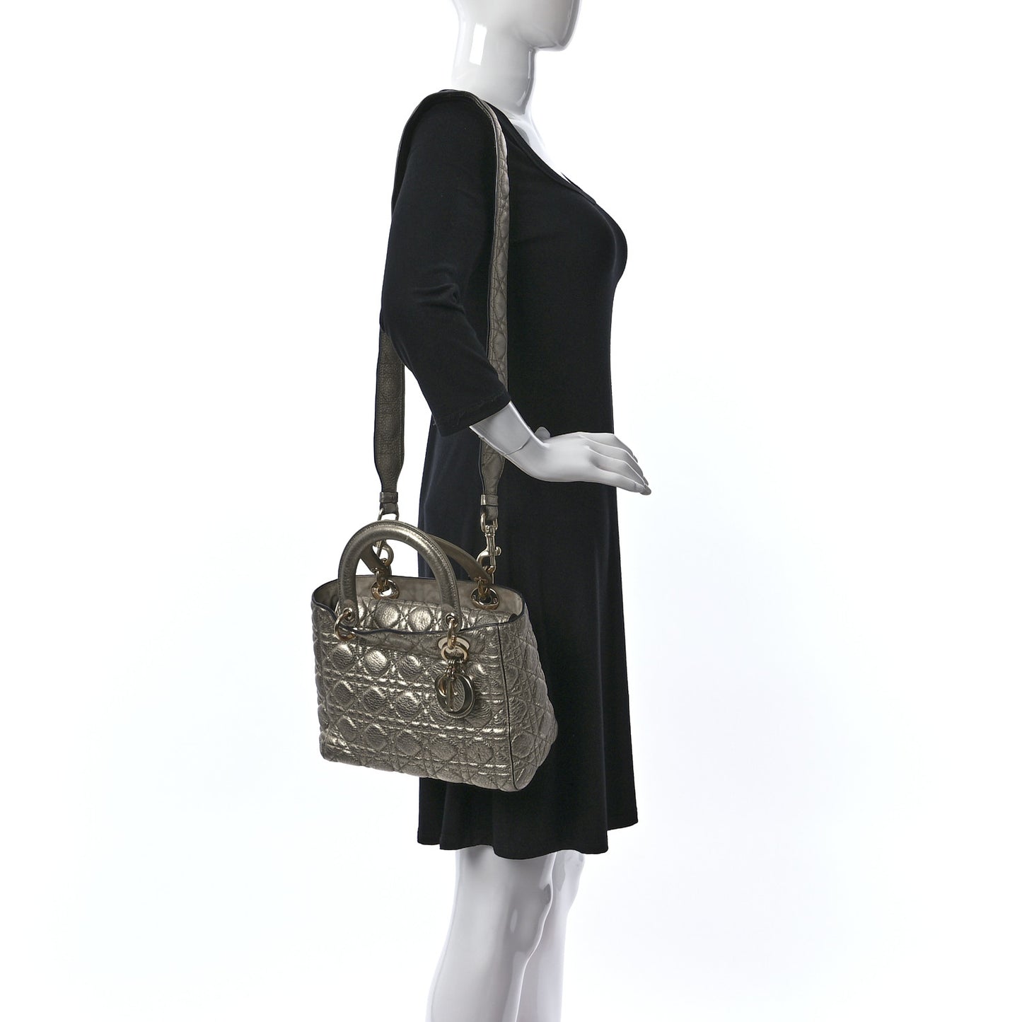 Metallic Grained Calfskin Cannage Medium Supple Lady Dior Gold