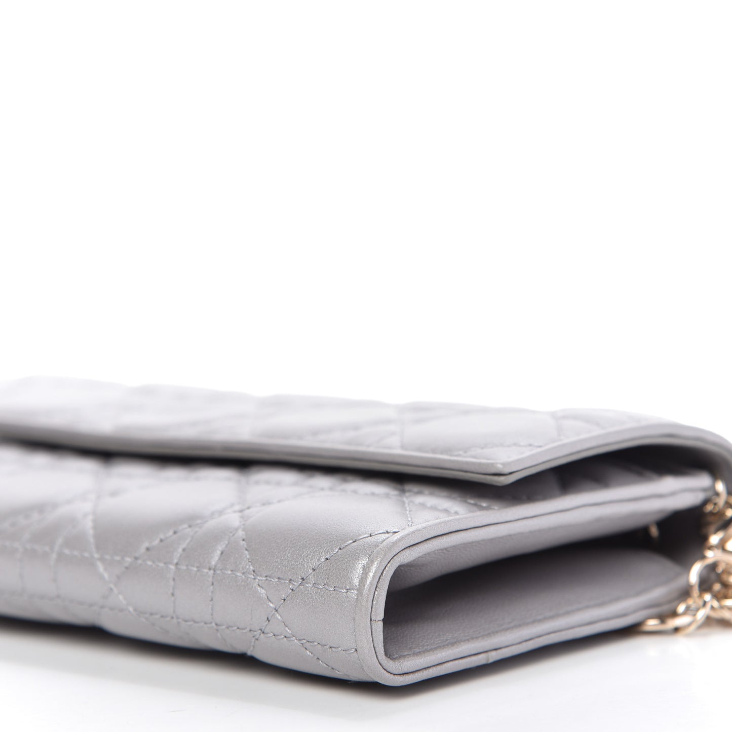 Metallic Lambskin Cannage Lady Dior Rendezvous Wallet On Chain Silver