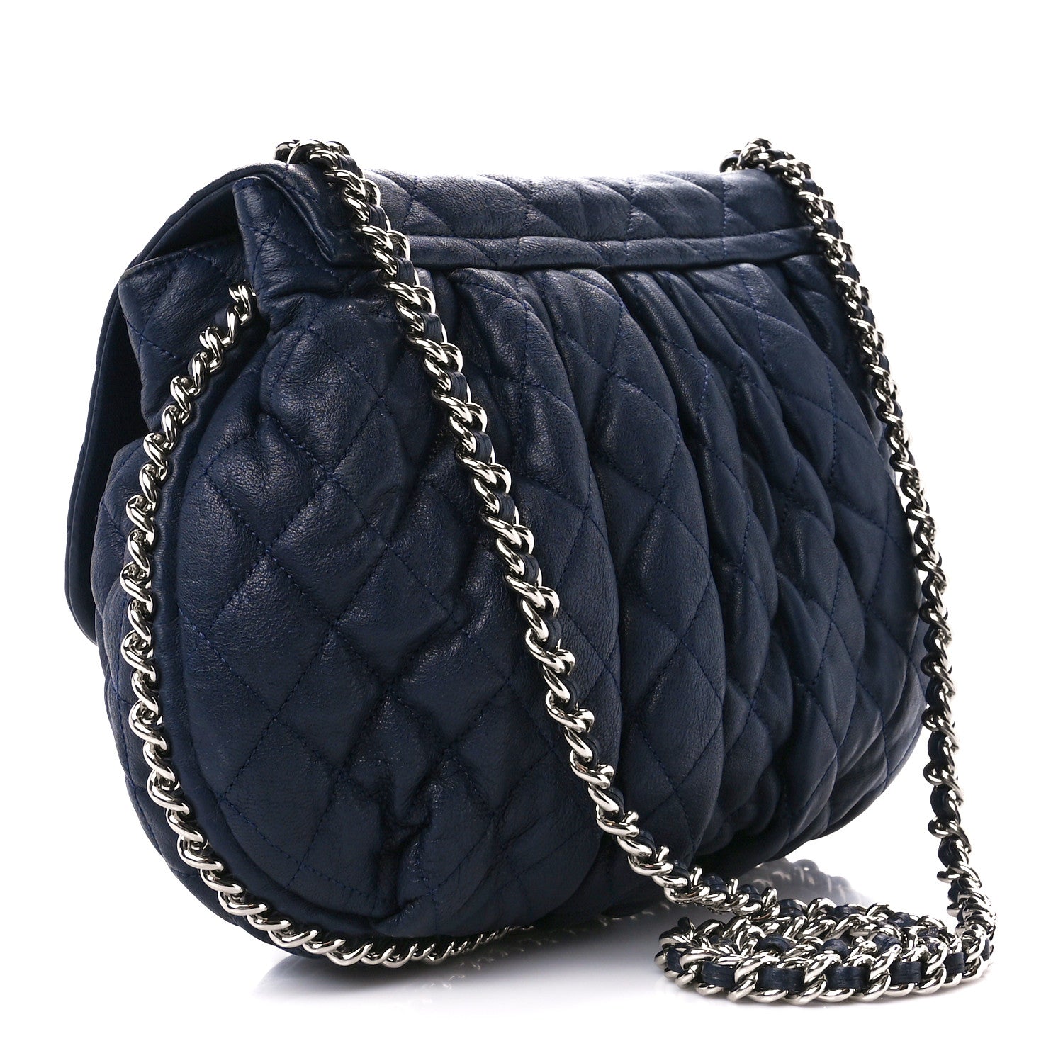 Chanel Washed Lambskin Quilted Large Chain Around Messenger Navy Blue 3 of 12
