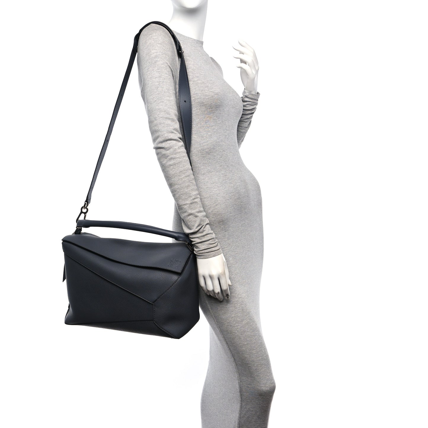 Calfskin Large Puzzle Edge Bag Dark Grey