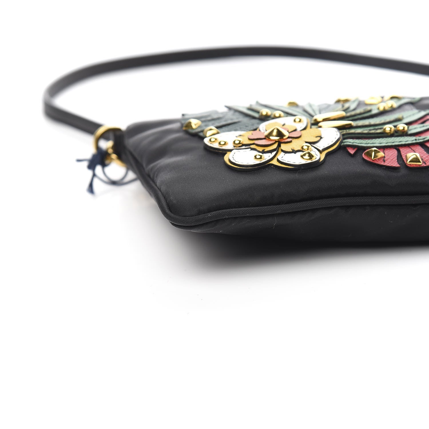 Prada Tessuto Nylon Saffiano Toucan Pochette Bag Black 7 of 9
