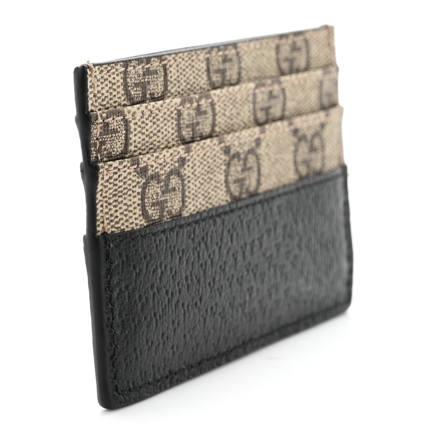 Gucci GG Supreme Monogram Textured Dollar Calfskin New Basket Card Holder Black Beige Ebony 3 of 8