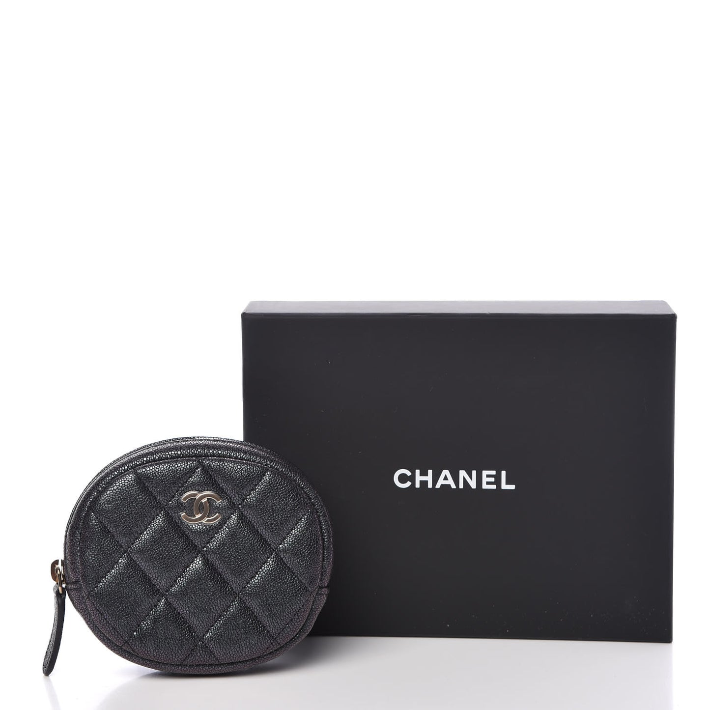 Iridescent Caviar Quilted Zip Around Classic Coin Purse Black