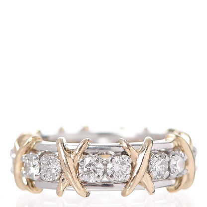 Tiffany 18K Yellow Gold Platinum Diamond Schlumberger Sixteen Stone Ring 50 5.25 3 of 5