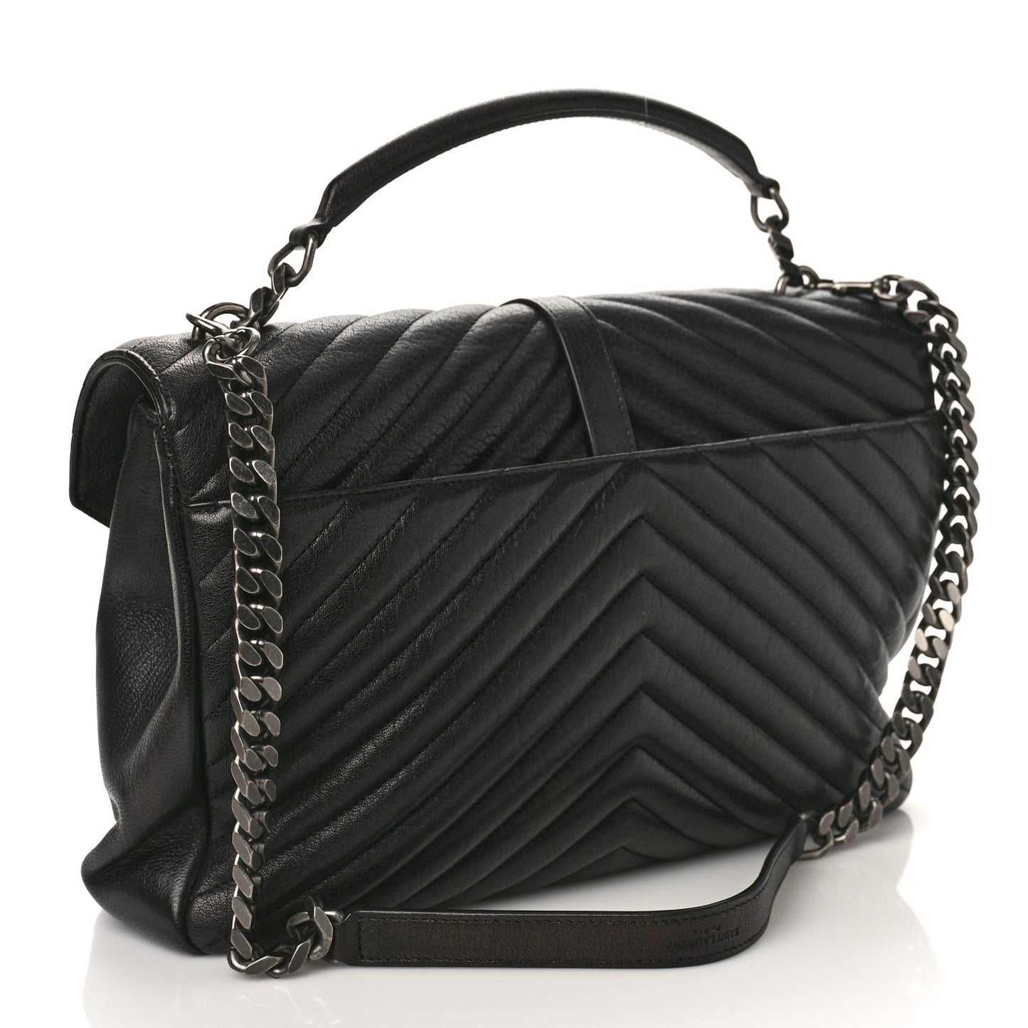 Sheepskin Matelasse Chevron Monogram Large College Satchel Black