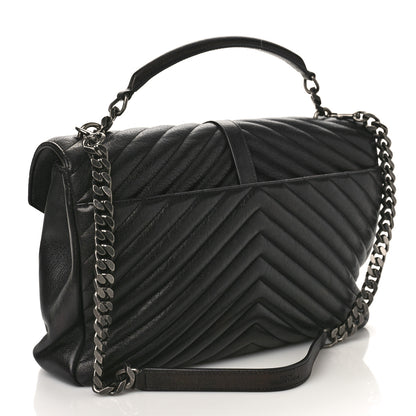 Saint Laurent Sheepskin Matelasse Chevron Monogram Large College Satchel Black 2 of 10