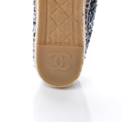 Chanel Metallic Tweed Lambskin CC Espadrilles 37 Blue Black Silver 9 of 12