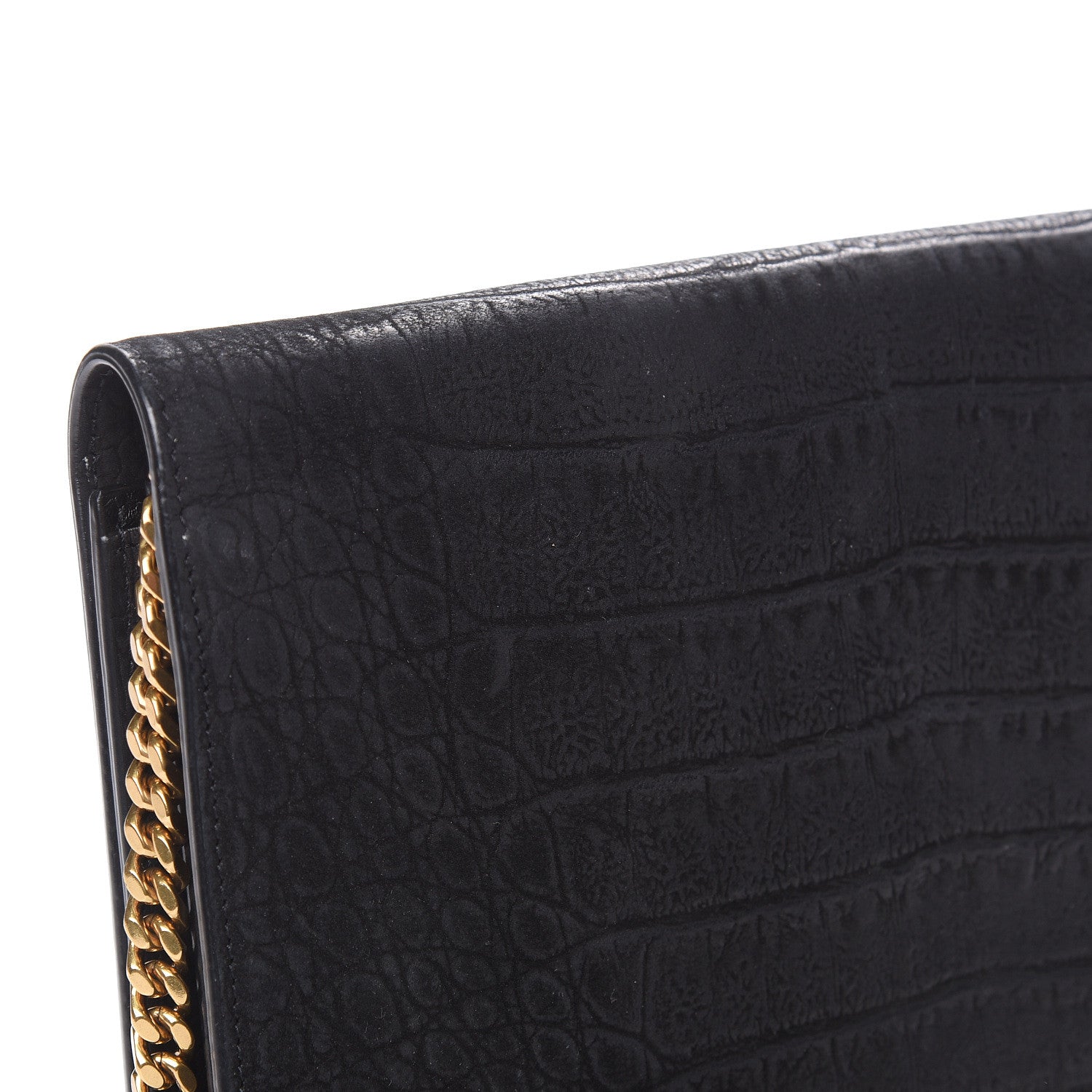 Saint Laurent Crocodile Embossed Nubuck Monogram Chain Wallet in Black 11 of 12