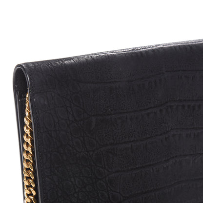 Saint Laurent Crocodile Embossed Nubuck Monogram Chain Wallet in Black 11 of 12