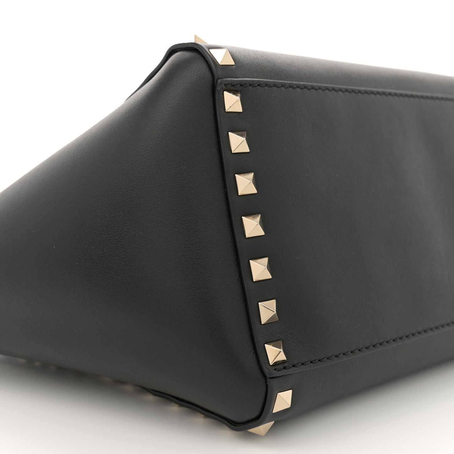 Vitello Small Rockstud Double Handle Tote Black